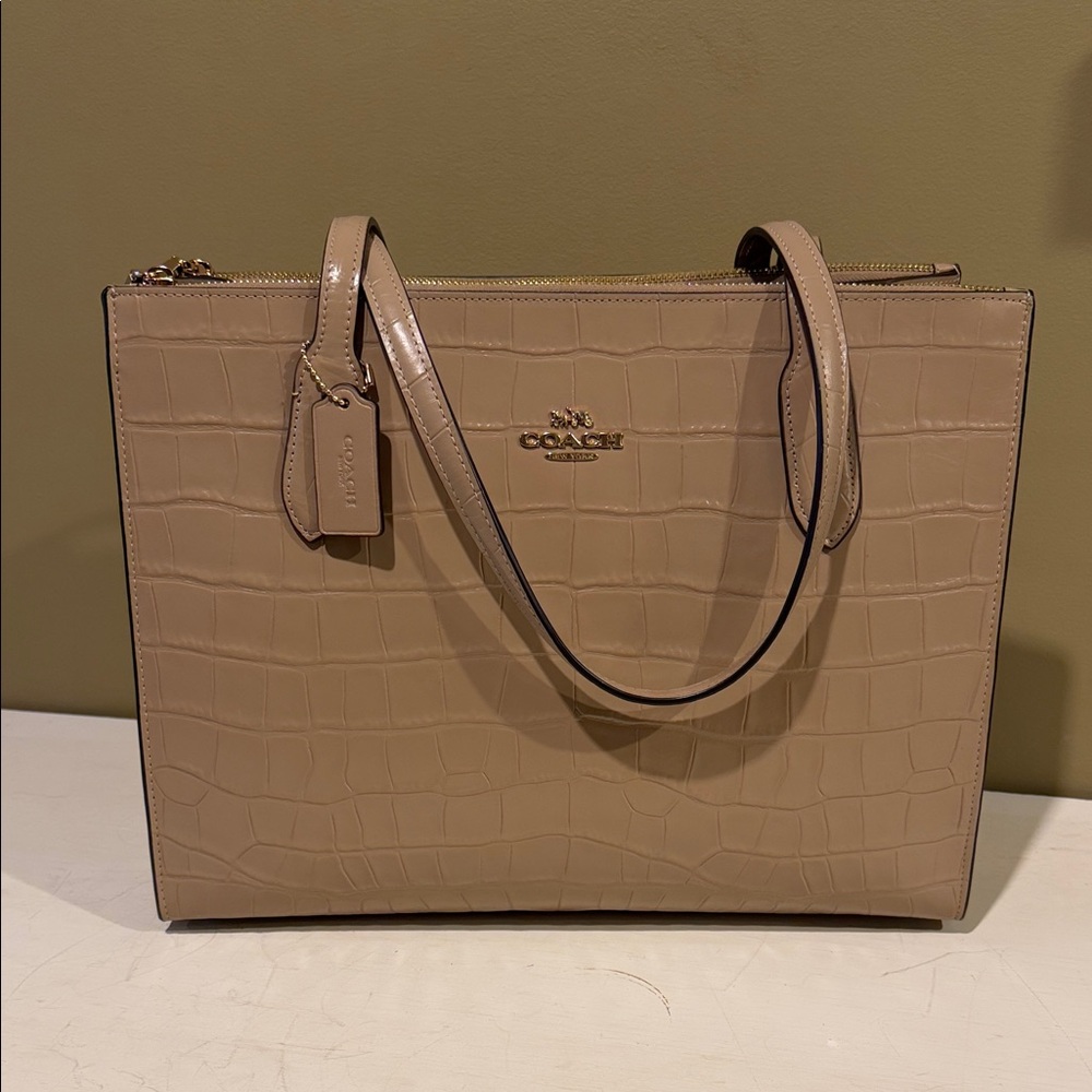 Coach Nina Carryall Beige Croc-Embossed Tote